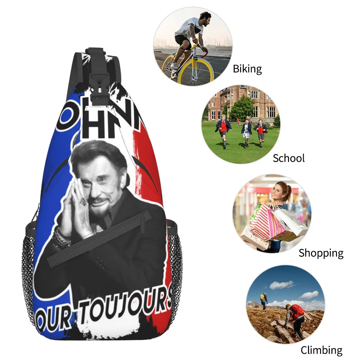 Johnny Hallyday für immer kleine Schulter taschen Brust Cross body Schulter rucksack Outdoor Sport Tages rucksäcke Rockmusik bedruckte Tasche