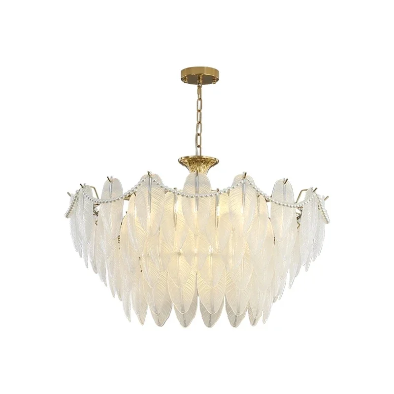 Modern Pearl Feather Glass Chandelier, Luxo Crystal Pendant Lamp, Quarto, Jantar, Home Decor, Cozinha, Designer teto Fixture