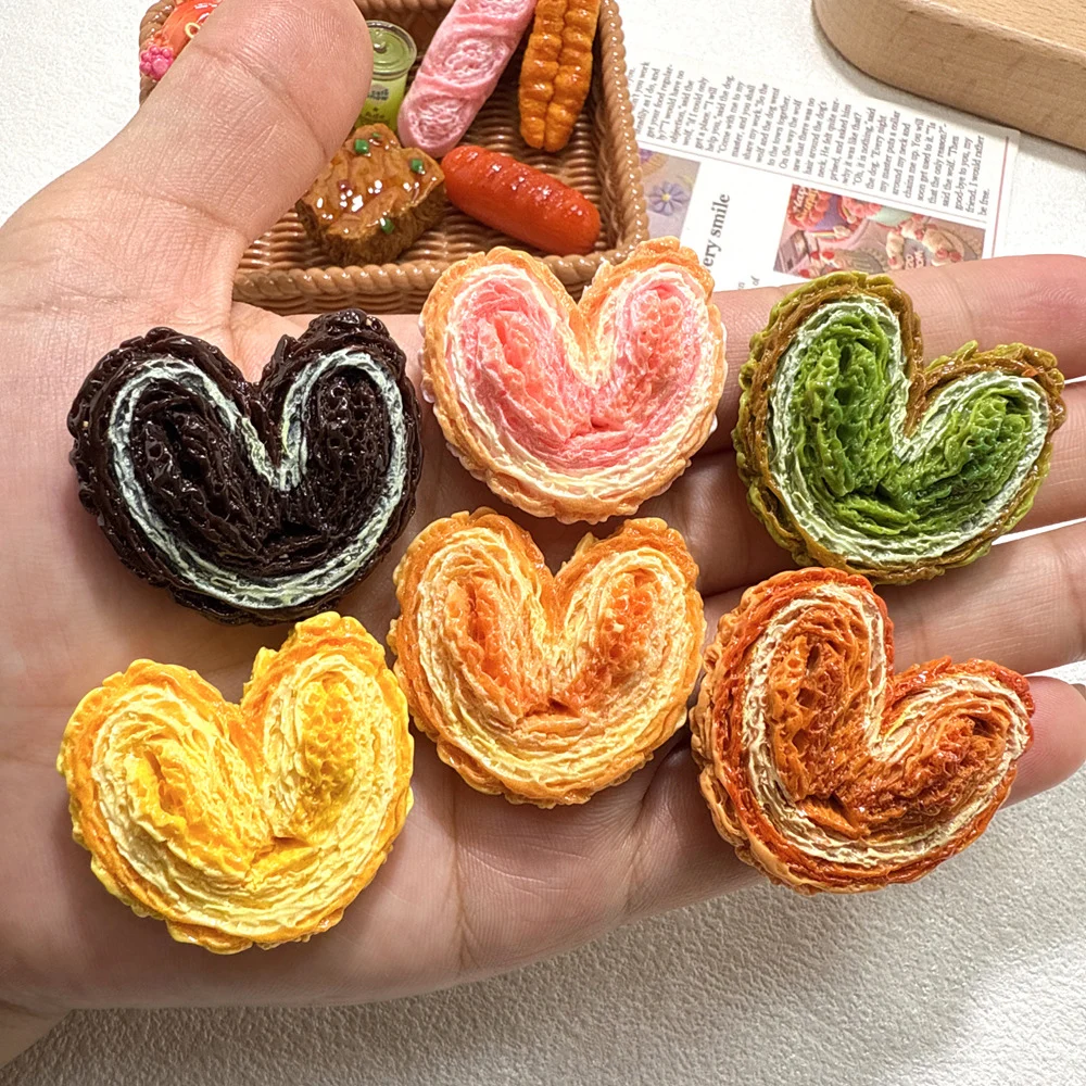 5PCS Shiny Heart Biscuits Series Miniature Flat Back Resin Cabochons For Hairpin Scrapbooking DIY Home Decor Craft Accessories