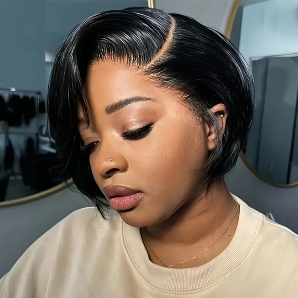 

Pixie Cut Wig Human Hair Straight 13X4 HD Lace Front Wigs Pre Plucked Pre Cut Short Bob Wigs for Women Lace Frontal Wig Natural