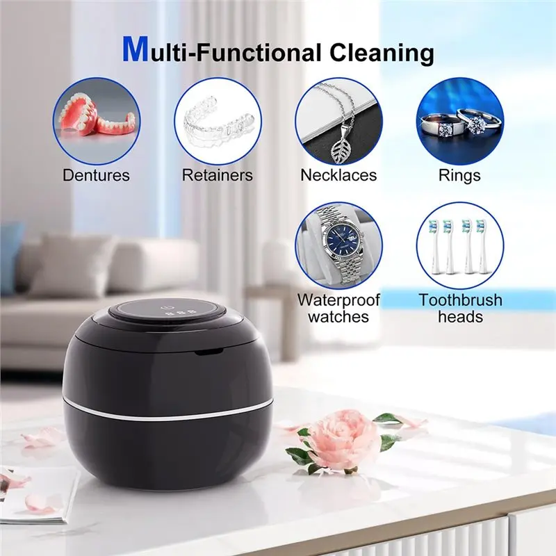 A74G-Jewelry Cleaning Machine Ultrasonic For Retainers Dentures Mini Portable UV Cleaner For False Teeth US US Plug