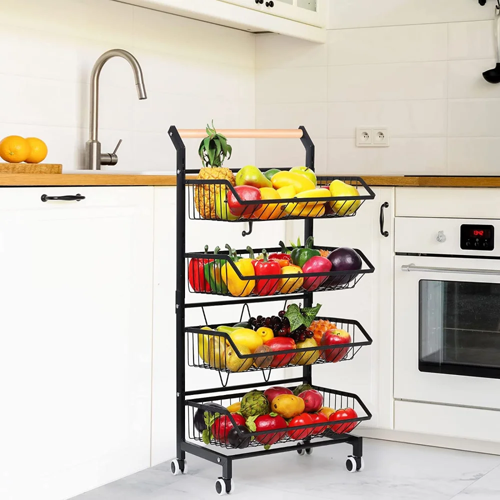 

Kitchen Multifunctional Fruit and Vegetable Shelf Floor Type Multi-layer Folding Storage Basket Toilet Cosmetic Rack Living Room