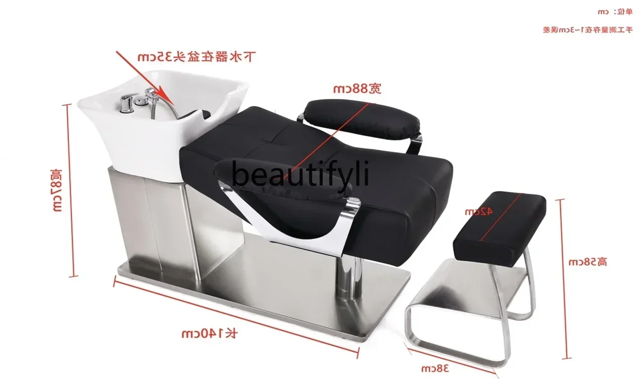 Barber Shop Shampoo Chair Lying Half Flushing Bed High-End Stainless Steel Ceramic Deep Basin Hair Punch Bed