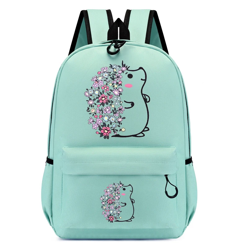 Cute Animal Floral Hedgehog Print Mochila para Crianças, Anime Bagpack para Crianças, Kindergarten School Bags, Novo