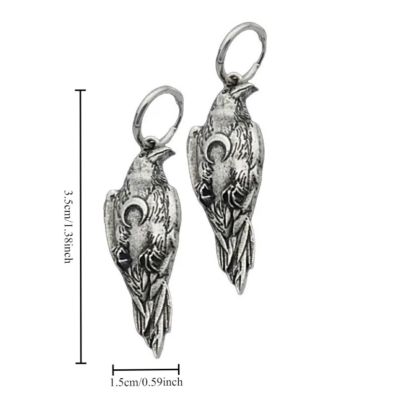 1Pair of Vintage Crescent Crow Pendant Earrings Gothic Bohemian Style Animal Earring Daily Party  Halloween Gift  Accessory