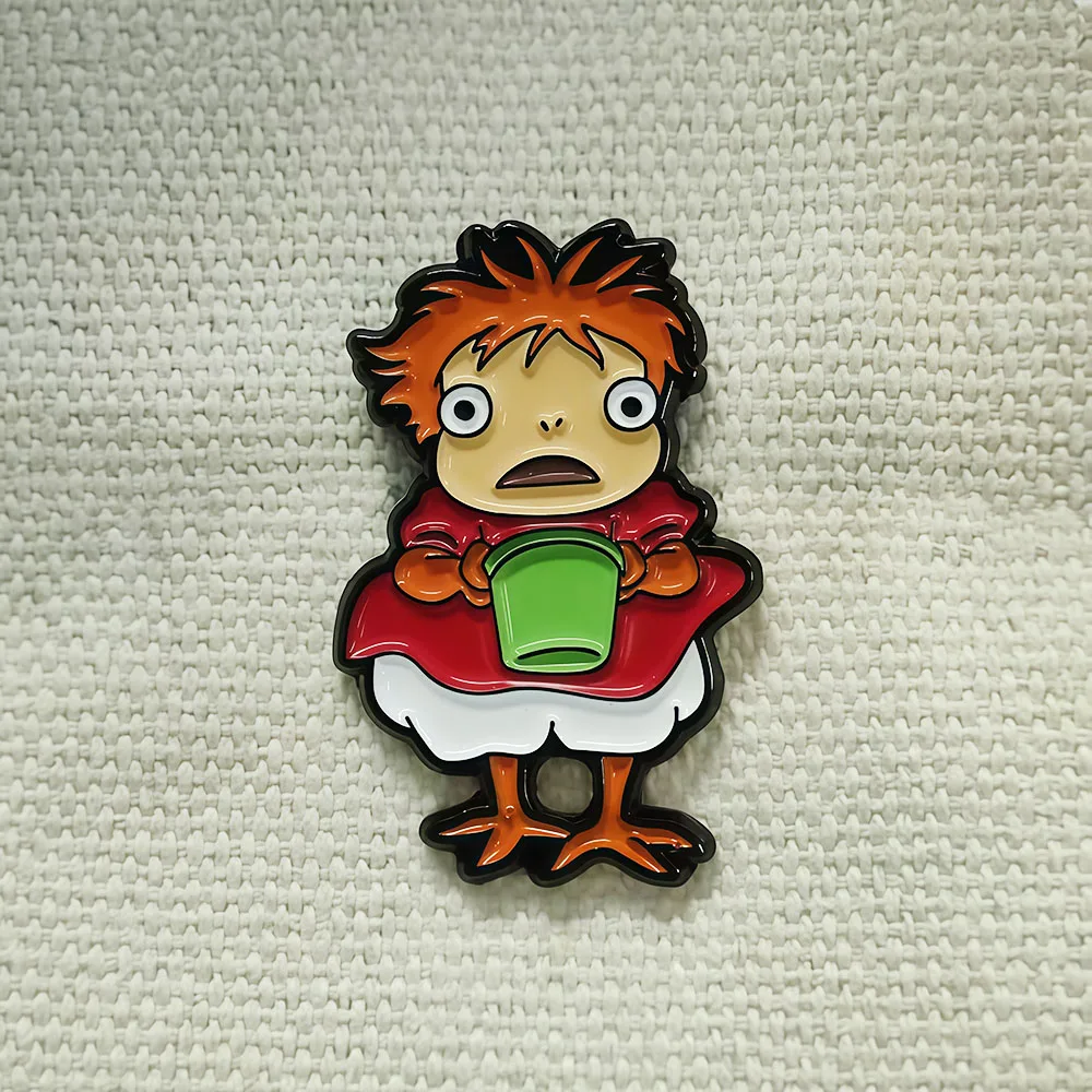 Cute Red Haired Goldfish Enamel Brooch Japanese Anime Character Ponyo Pin Fun Cartoon Metal Badge Accessory Fan Gift