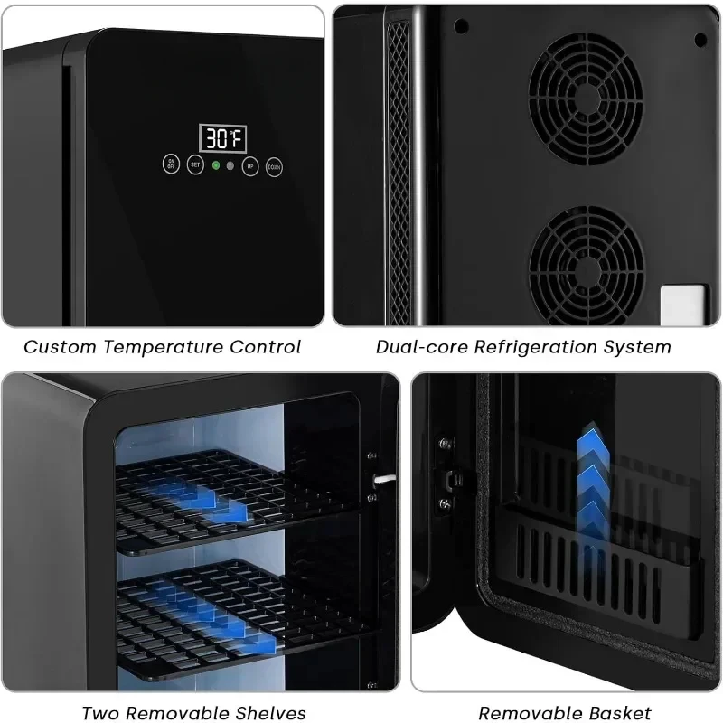 Mini Refrigerator Skincare Fridge 10L Portable AC+DC Power Cooler & Warmer Cosmetic Fridge for Bedroom, Car, Office, Skincare