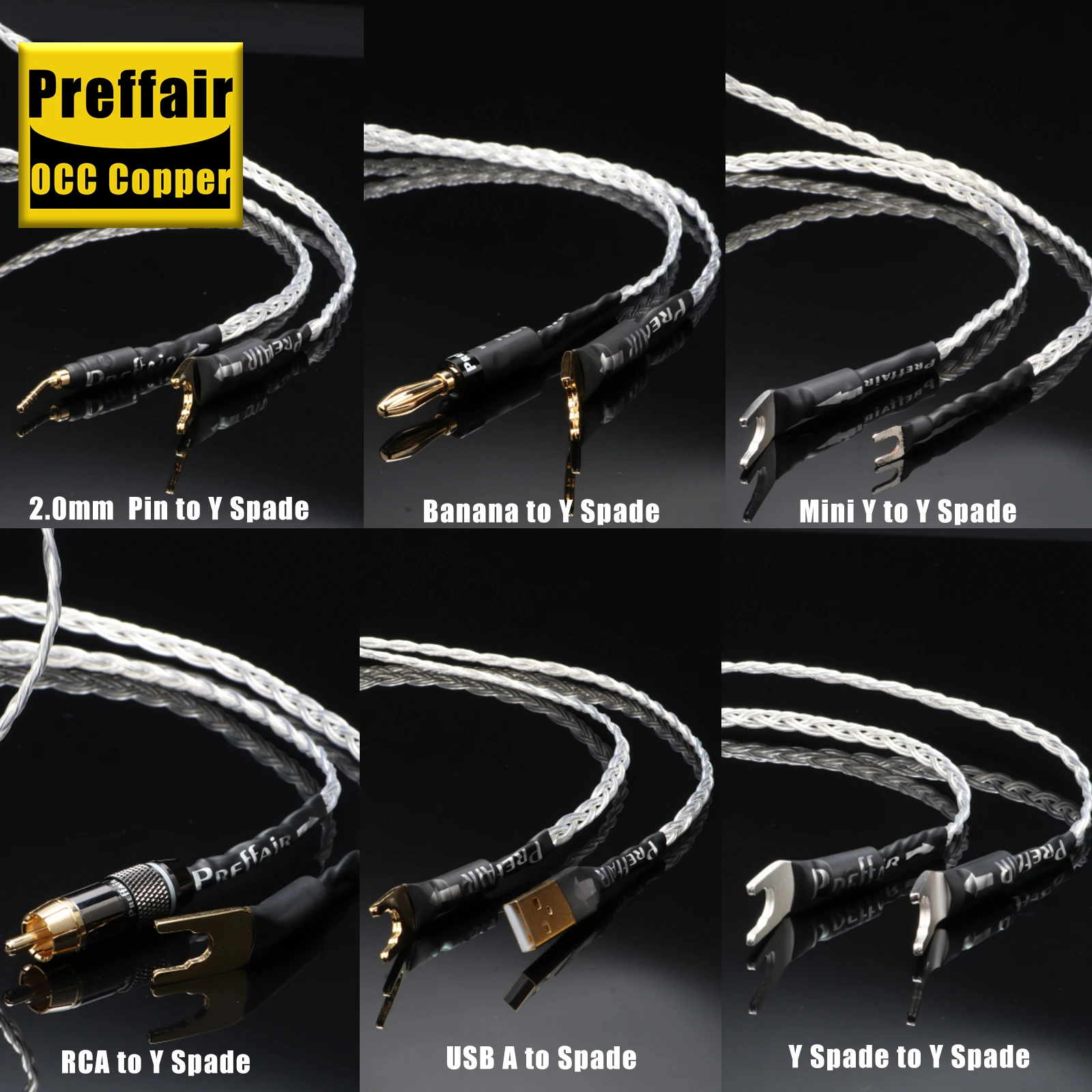 Preffair E547 Ground Wire 6 Cores Silver Plated Cable with Rhodium plated Y spade,1Pcs for Amplifier LP Vinyl Audio