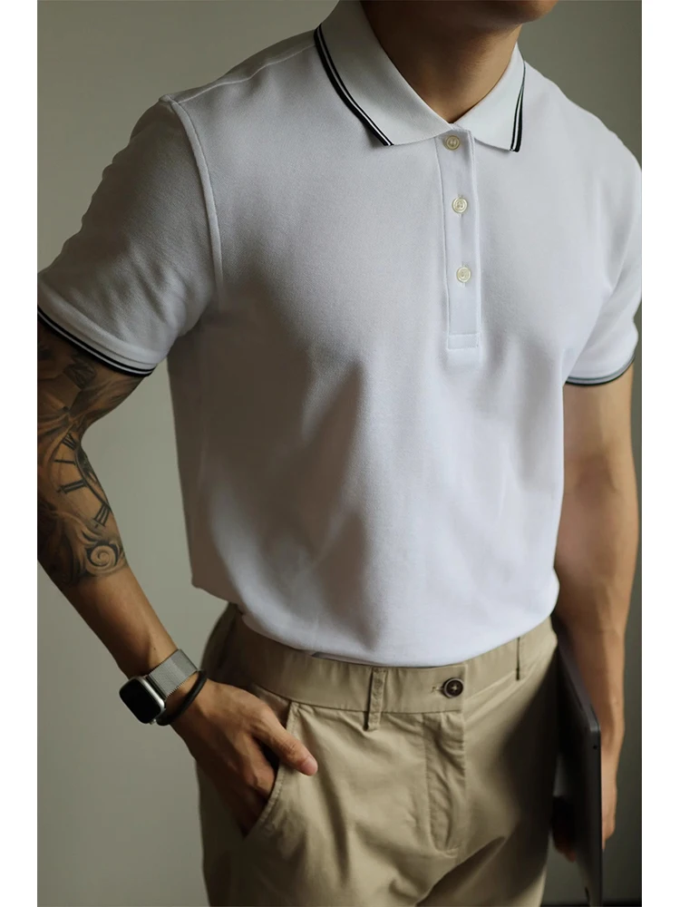 Business Casual Men's  Shirt Short Sleeve Breathable Mesh Basic Style Anti-Wrinkle Summer Fashion Polyester Fiber T-Shirt