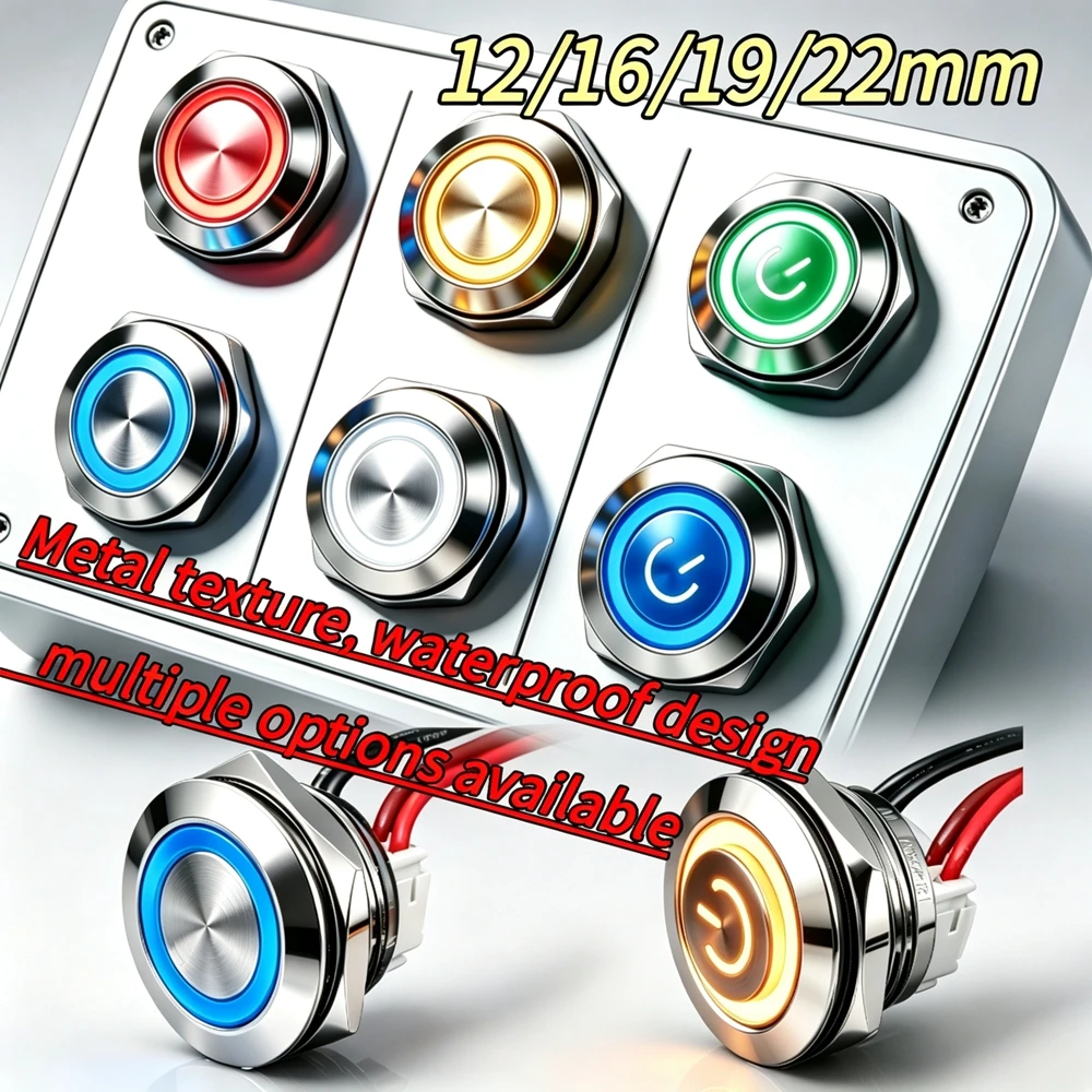 12/16/19/22mm Short Stroke 1NO Metal Button Switch IP66 Waterproof Instant Self Reset Red LED 3V 6V 12V 24V Wired Control Indust