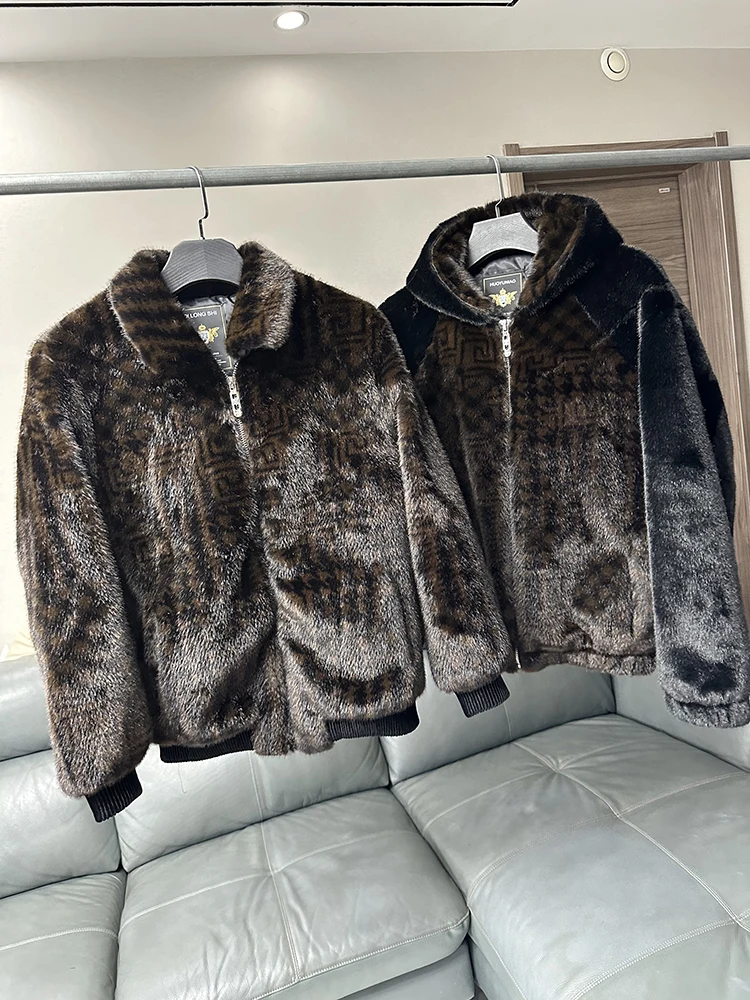 

Мужская зимняя теплая повседневная куртка из кожи и меха с воротником-стойкой, модное пальто из искусственного меха норки, удлиненное, приталенное