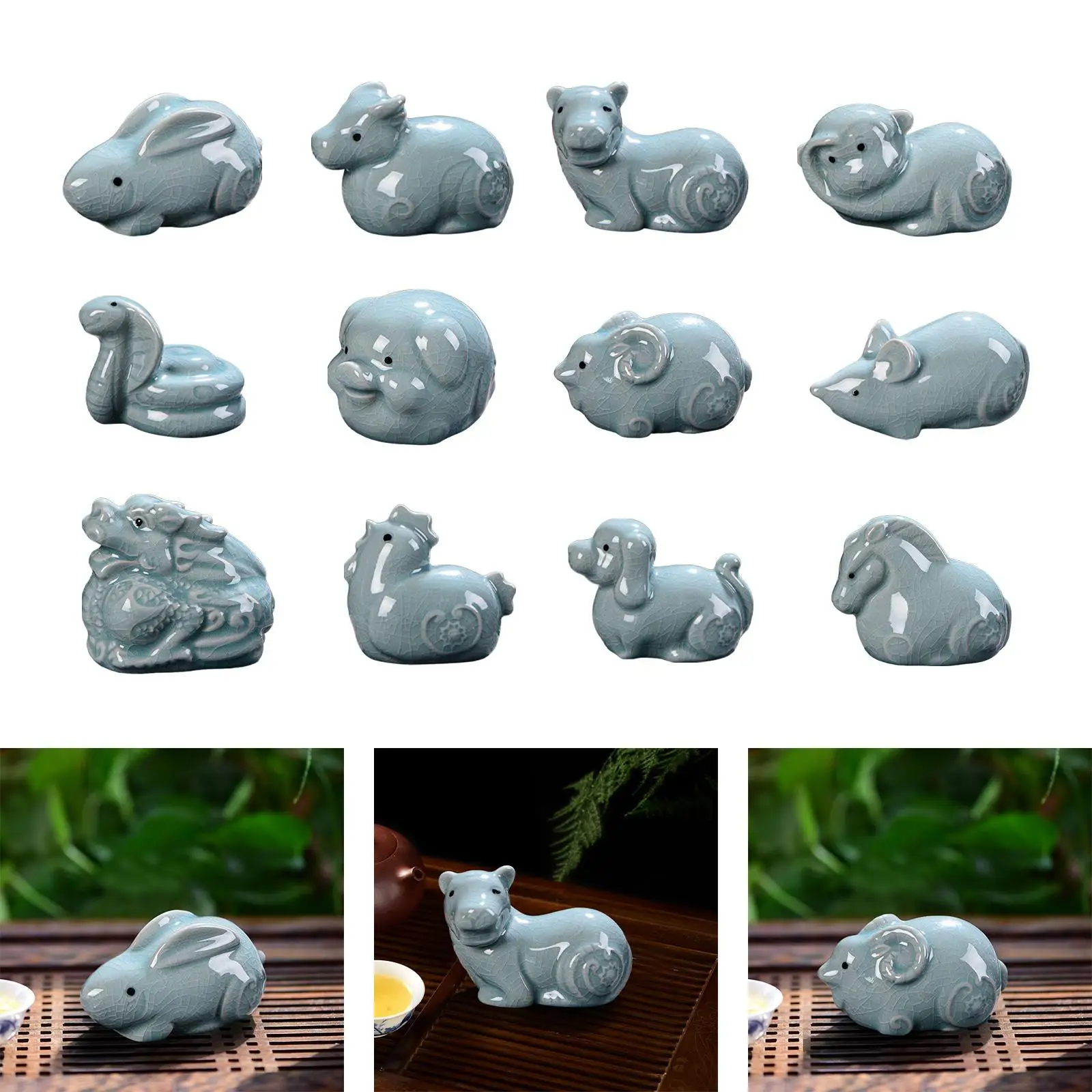 Ceramics Tea Pet Cute Housewarming Gift Desktop Decor Tea Ceremony Animal Statue Zodiac Miniatures for Office Shelves Study Room