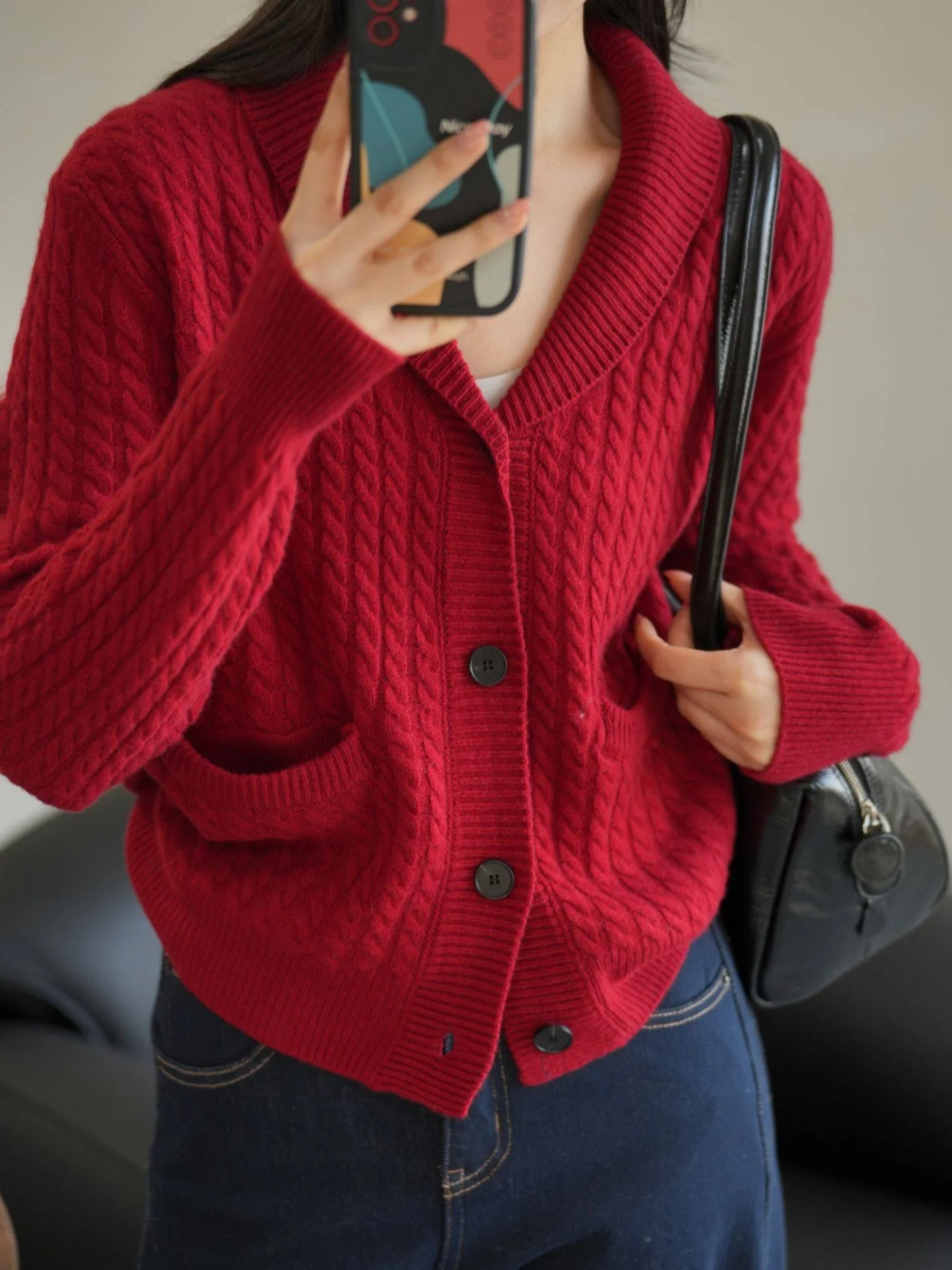 

Early Spring 6-Piece Double-Woolen Knitwear Ladies' Small Elephant Turn-down Collar Open Cardigan Sweater Soft Regular Fit L...