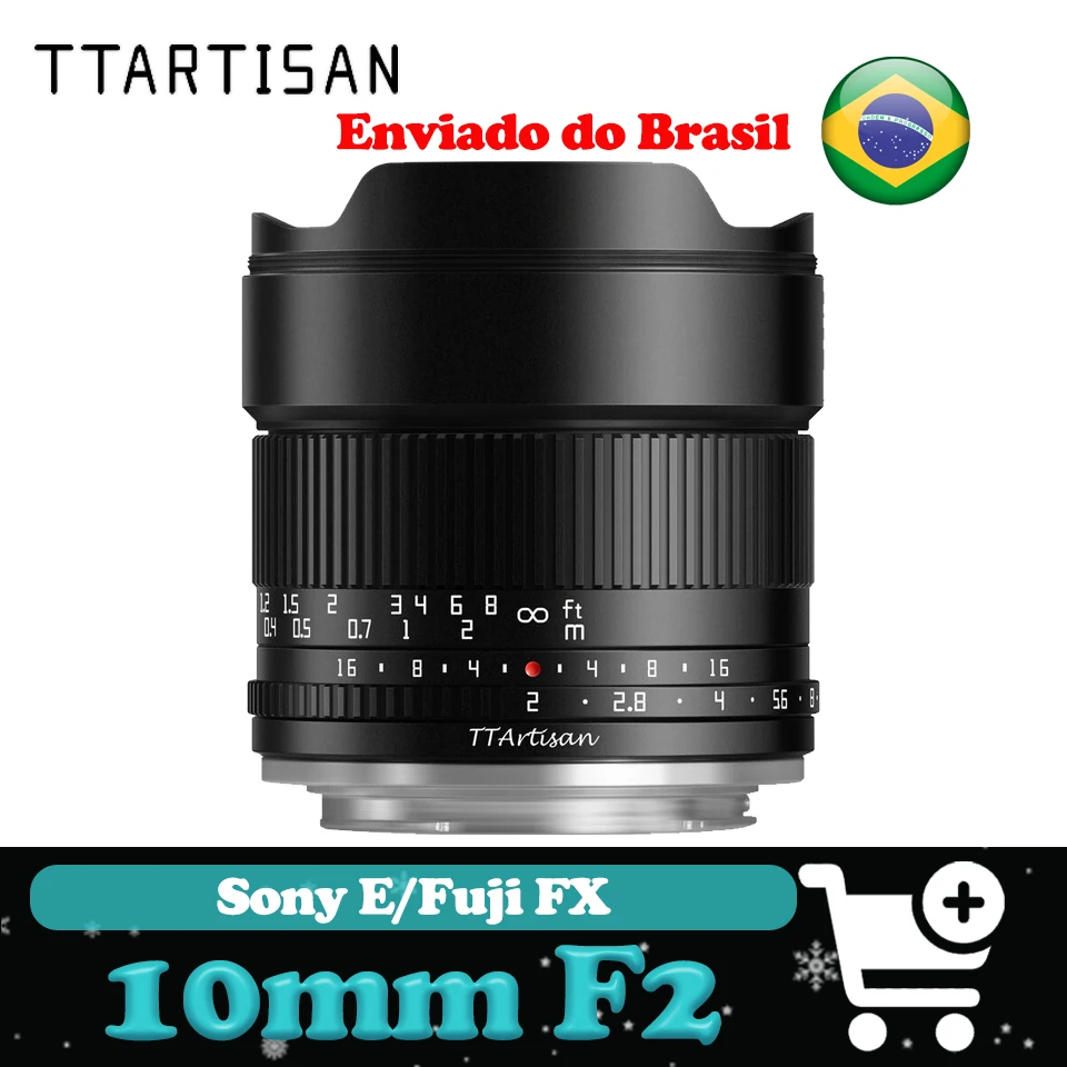 Lente de Câmera Grande Angular Manual TTArtisan 10mm F2 APS-C para Fuji FX e Sony E