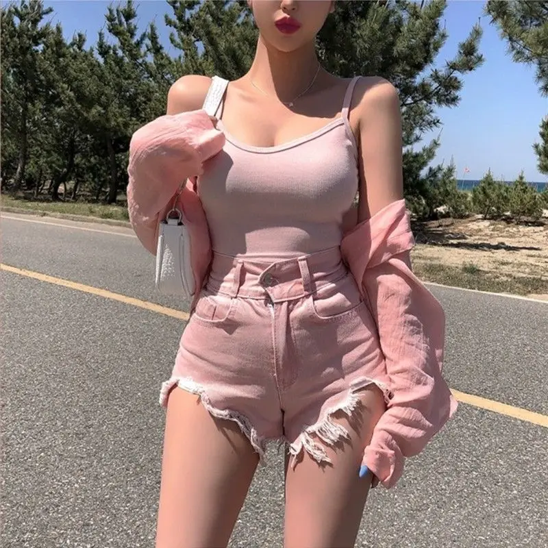 High-waist Irregular Ripped Tassel Fringed New Sweet and Spicy Hip Denim Shorts