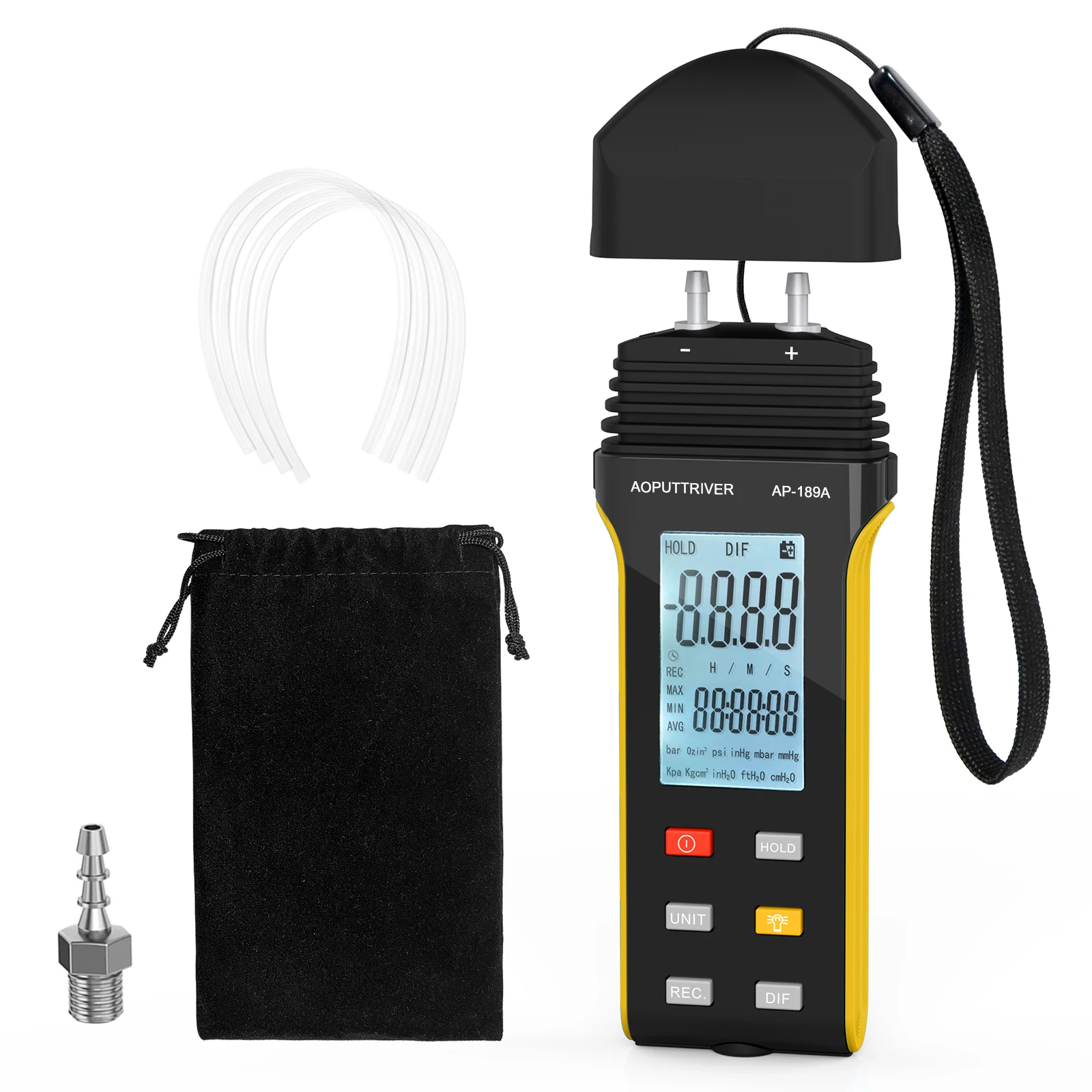 

Digital Manometer,Dual Port Air Pressure Meter 6Psi Pressure Gauge HVAC Gas Tester with 11 Selectable Units, Data Logging