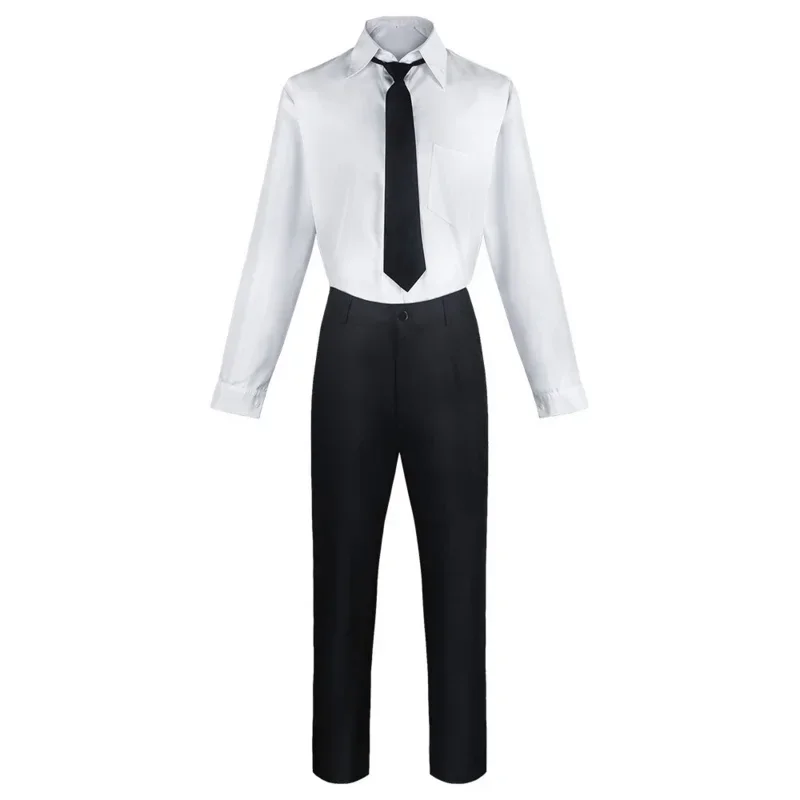 Cosxie anime motosserra homem makima cosplay traje preto trench camisa gravata calças makima peruca longa luz vermelha trança masculino feminino terno uni