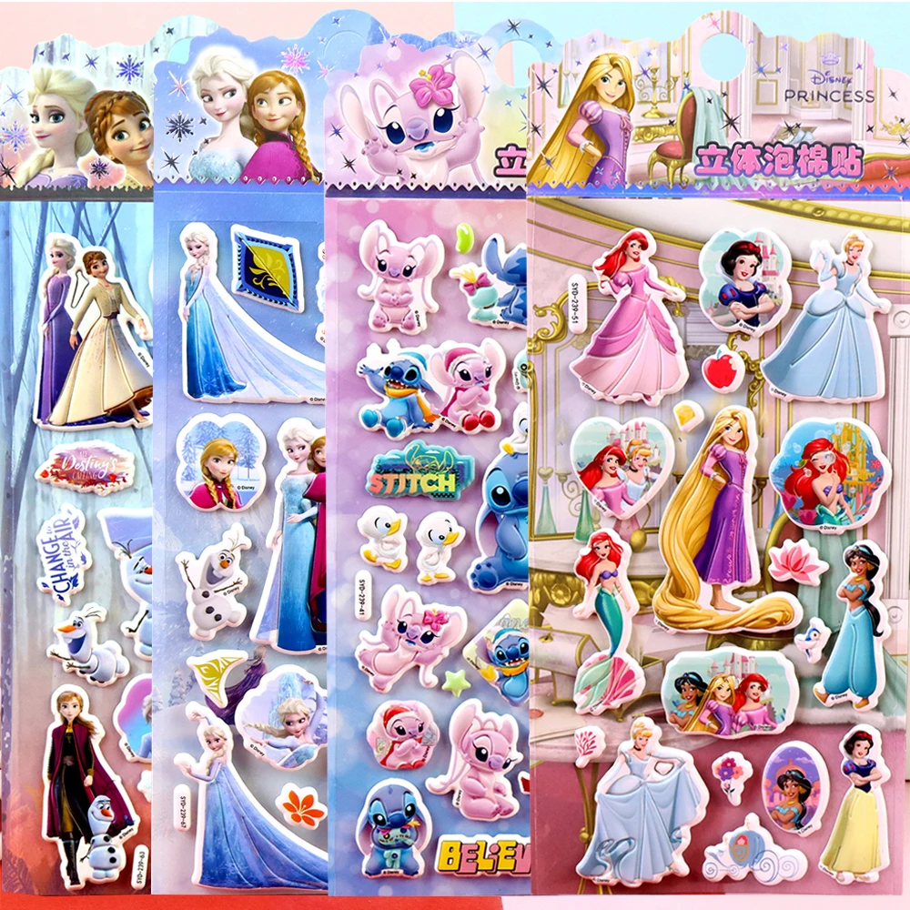 

4pcs Cartoon Disney Series 3D Puffy Stickers Cute Stitch Princess Anime Bubble Decals DIY Notebook Phone Guitar Sticker Packing