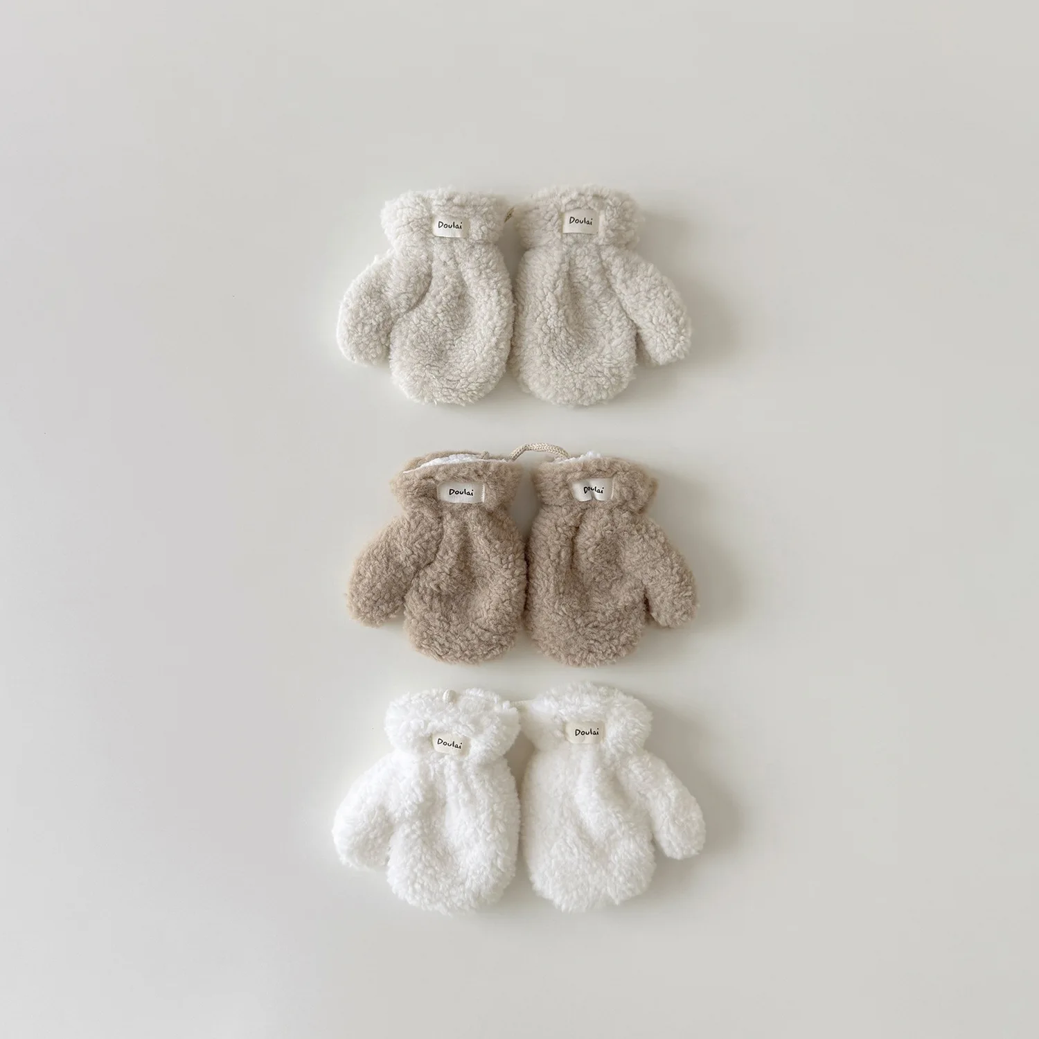 Thickened Lamb Velvet Gloves for Babies Winter Warm Windproof Fingerless Hanging Neck Cute Boys And Girls Autumn Winter ﻿