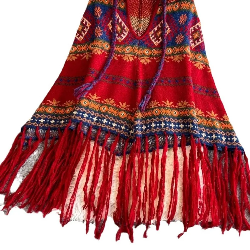 Spring and Autumn Retro Embroidered Tassel Warm Scarf Ethnic Style Loose Knitted Shawl Women's Casual Cape Top