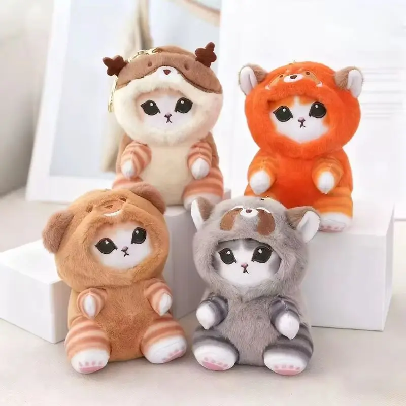 Kawaii Mofusand Keychain Pendant Cartoon Shark Cat Cross-Dressing Doll Backpack Decoration Trendy Plushs Toys Festival Gift
