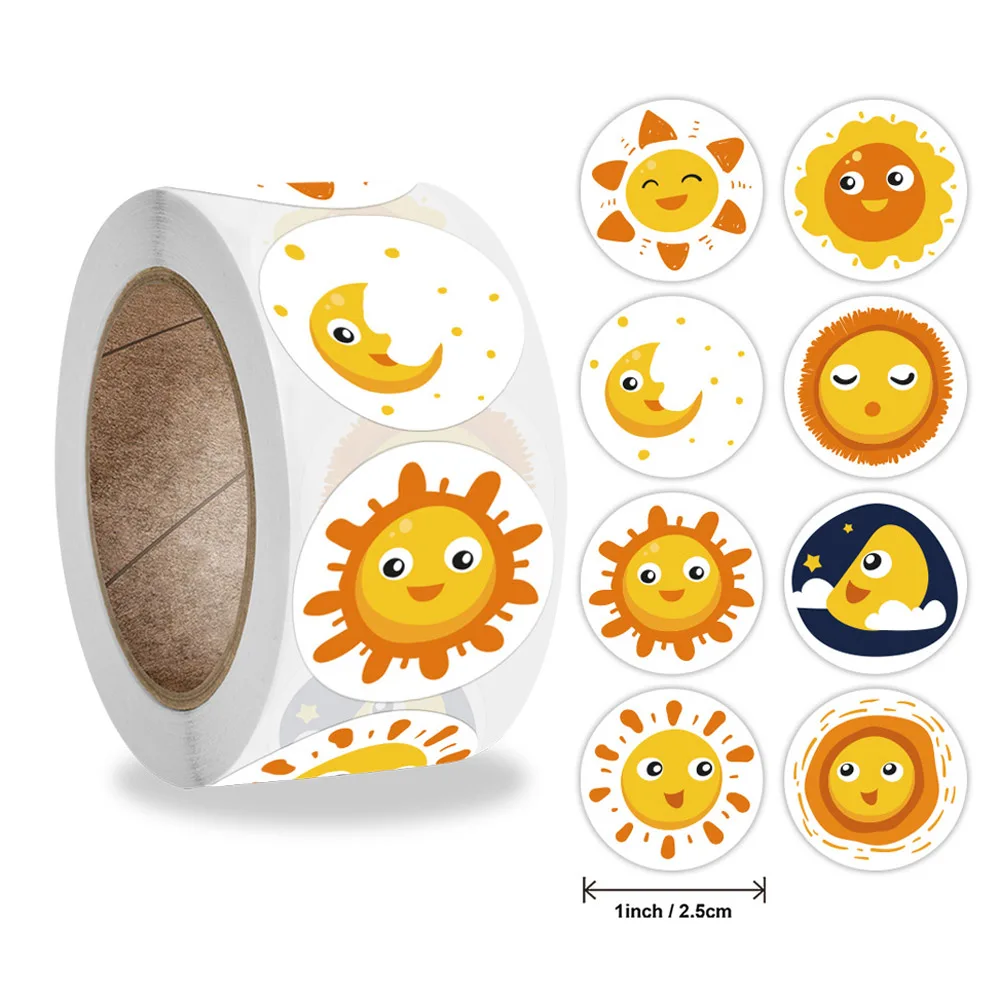 500pcs/roll Cartoon Cute Expression Sun Moon Chick Kid Stickers Reward Labels For Children Student Toy Game Scrapbooking Seal