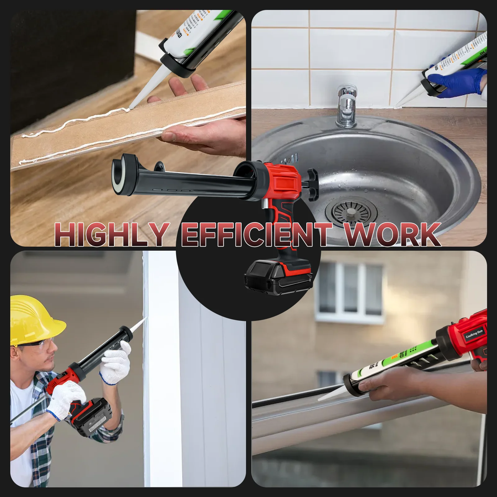 Electric Caulking Gun 10oz/300ml 4-Speeds Caulk Adhesive Gun Silicone Gun with LED Light for Milwaukee 18V Battery (No Battery) image 6