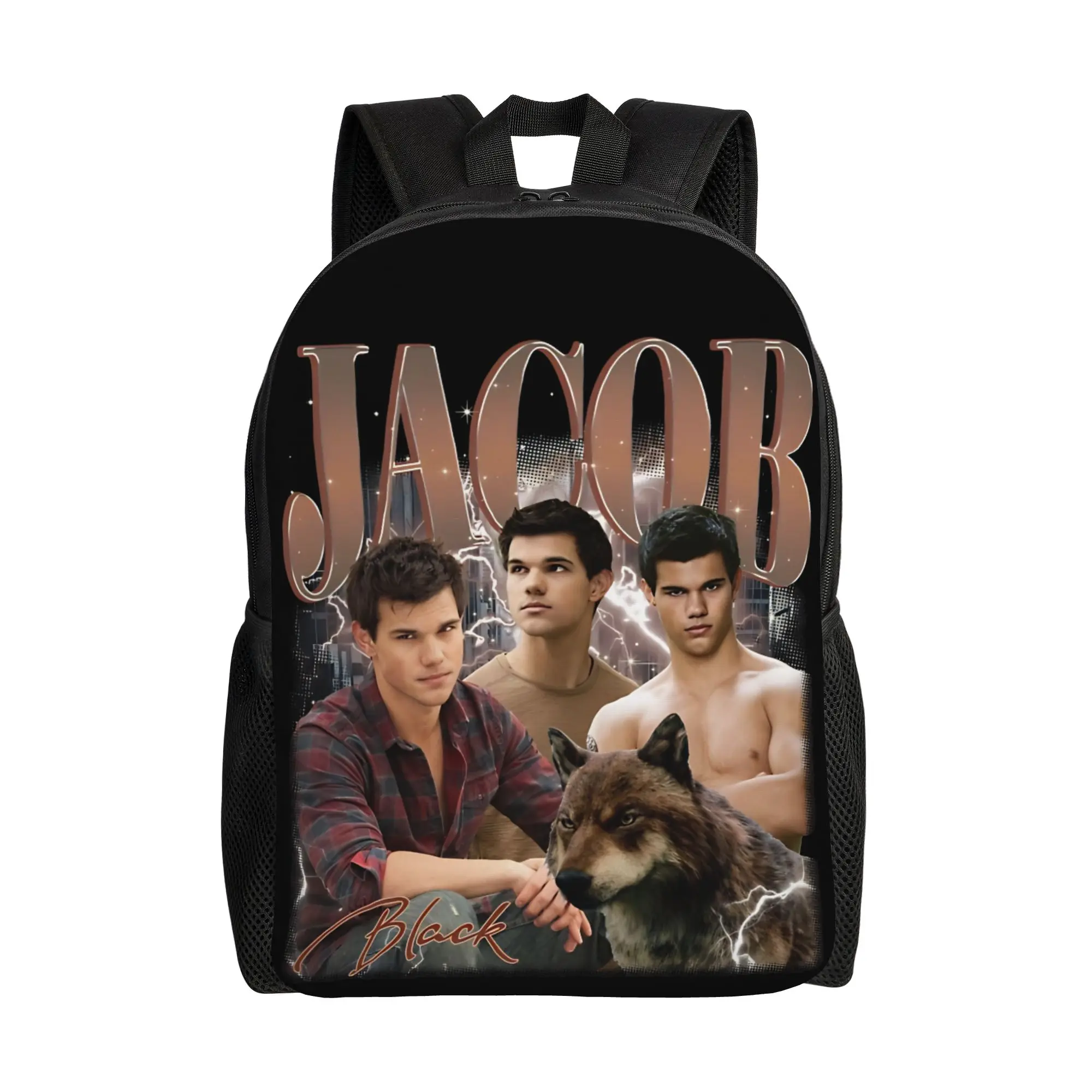 

Retro Jacob Black Twilight Backpack Sport Backpacks Men Colorful Print High School Bags Novelty Rucksack