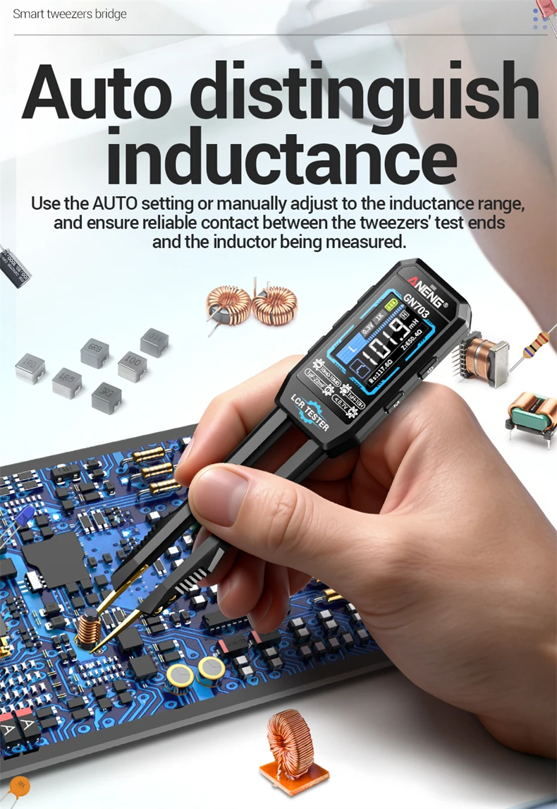 ANENG GN703 USB-Aufladbares Tragbares Digitales LCR-Bridgemeter 100Hz 1KHz 10KHz Diodentester Kalibrierung für Elektronik-Reparatur – Detail 5