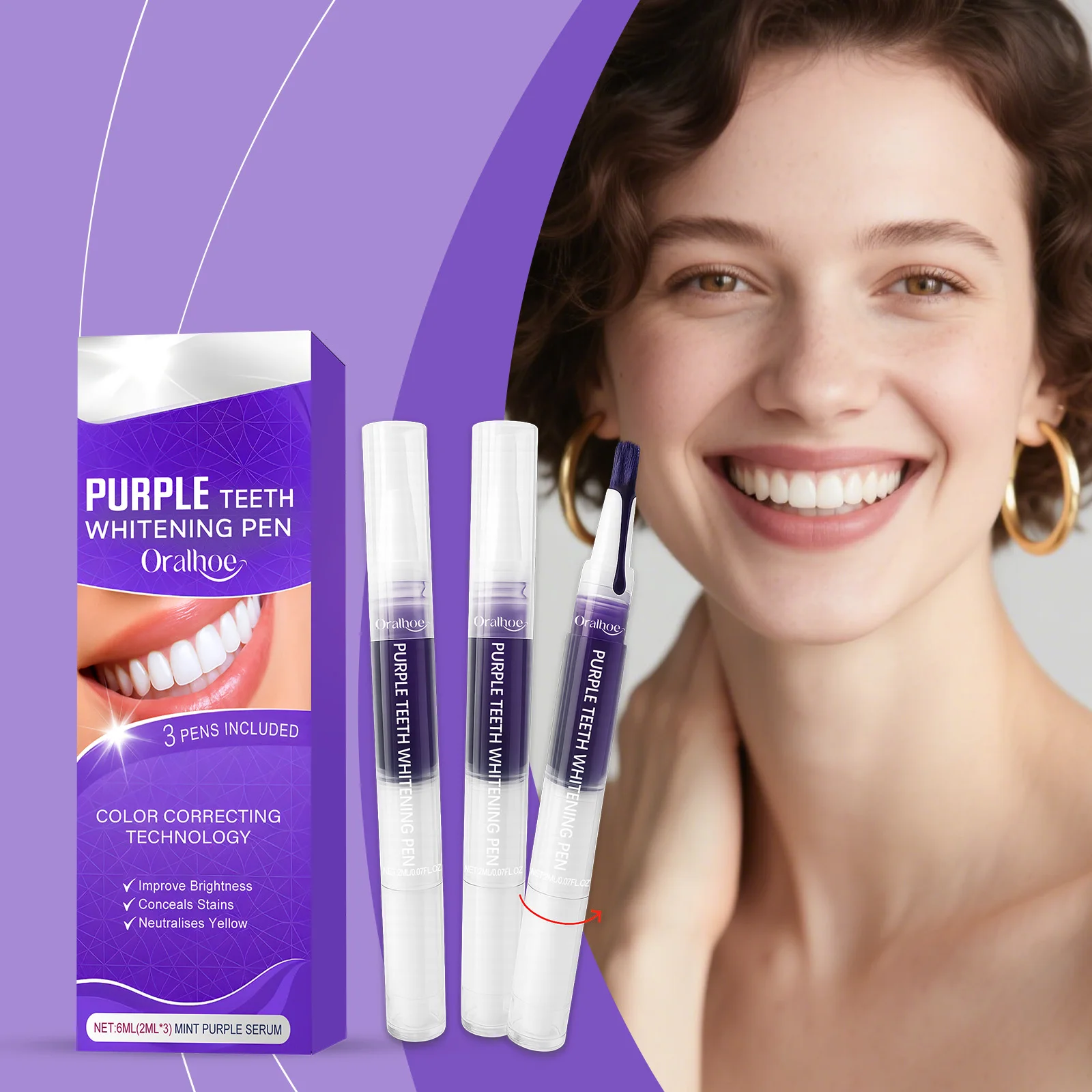 Purple Whitening Gel Pen Brighten Tooth Removing Dental Plaque Reduce Coffee Smoke Stain Fresh Breath Teeth Color Correction Pen