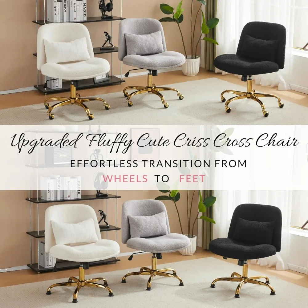 كرسي مكتب VINGLI واسع الأرجل متقاطع، كرسي مكتب مريح ببصمة المؤخرة مريح مع وسادة وقاعدة ذهبية، ثنائي الاستخدام مع/بدون عجلات، أ