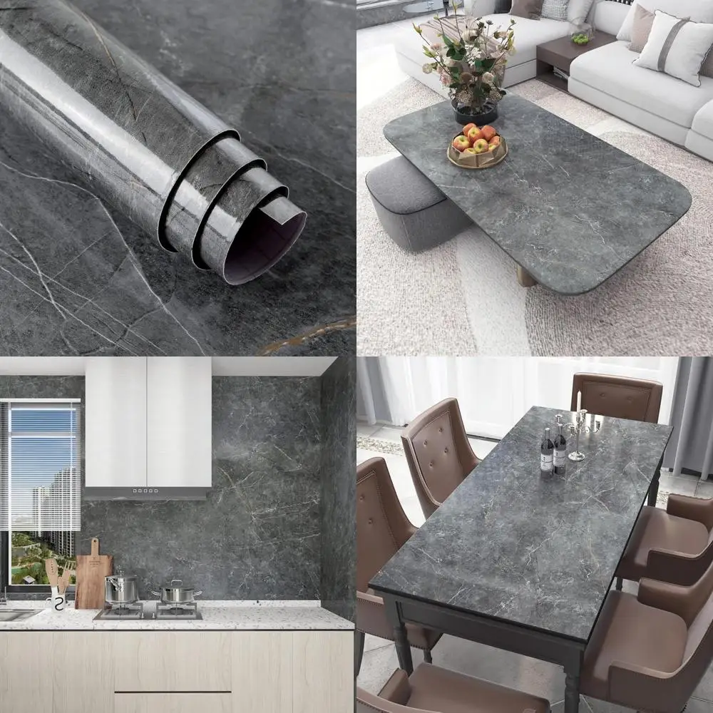 Extra Wide Gray Marble Countertop Contact Paper Waterproof Peel Stick for Kitchen Glossy Finish, Wide Countertops Protection