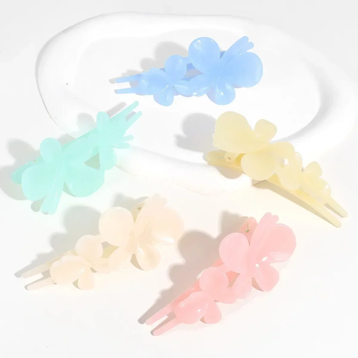 Double Butterfly Duckbill Clip Women Girls Elegant Hair Clips Back Head Temperament Ponytail Clip Hairpin Frosted Duckbill Clip