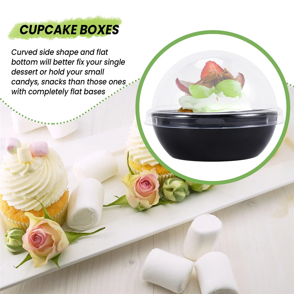 50-pack doorzichtige plastic mini-cupcake-container, individuele verpakking traktatiedozen met koepeldeksels voor mini-muffin-macaron