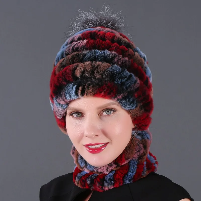 

New style hat scarf thickened warm fur two-piece set