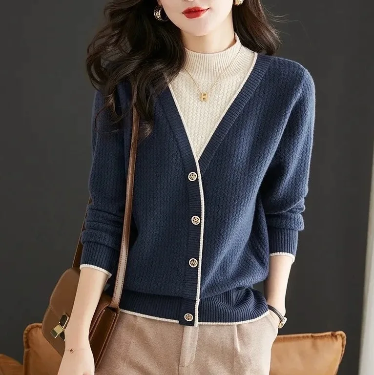 Ele Sle المرأة محبوك ort سترة f عالية الياقة فو قطعتين ملابس داخلية أعلى Faionable شتاء جديد وصول #1