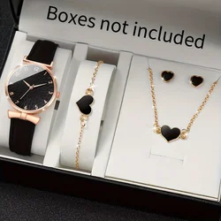 5PCS/Set Women's Watch Fashion Leather Band Quartz Watch with Heart Jewelry Set(Without Box)