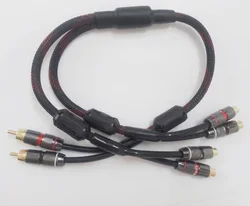 HIFI Cable Dual RCA 2 Male To 4 Female Splitter For Two Sets Of Speakers Independent Shielded Gold Plated Connector