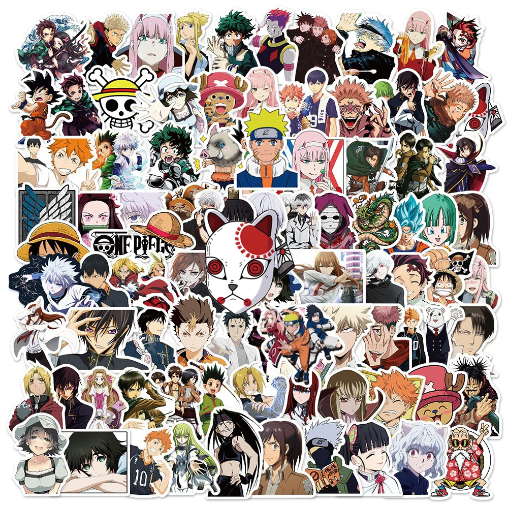 10/30/100 buah stiker Anime kartun campuran stiker Naruto Jujutsu kassen Attack On Titan decal DIY Laptop telepon stiker mobil untuk mainan anak