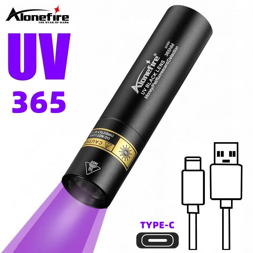 High Bright 365nm UV Flashlight Ultraviolet Rechargeable UV Lamp For Dog Cat Dry Stains Bed Bug Urine Detection Resin SV95