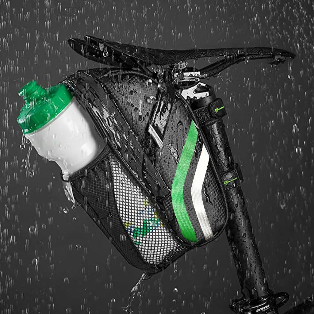 Bike Saddle Bag with Water Bottle Pouch Waterproof Bike Bags Under Seat Pack for Mountain Road Saddle Bag Bicycles Storage Bag