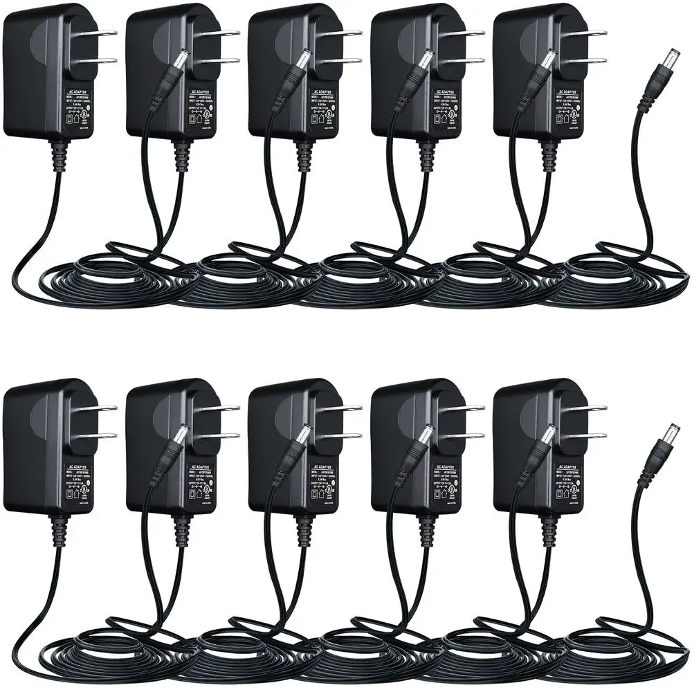 10PCS 10ft Long 12V 1A Power Supply Adapter Cord LED Strip Lights Keyboard BT Speaker Router UL Listed EMC FCC RoHS Safe