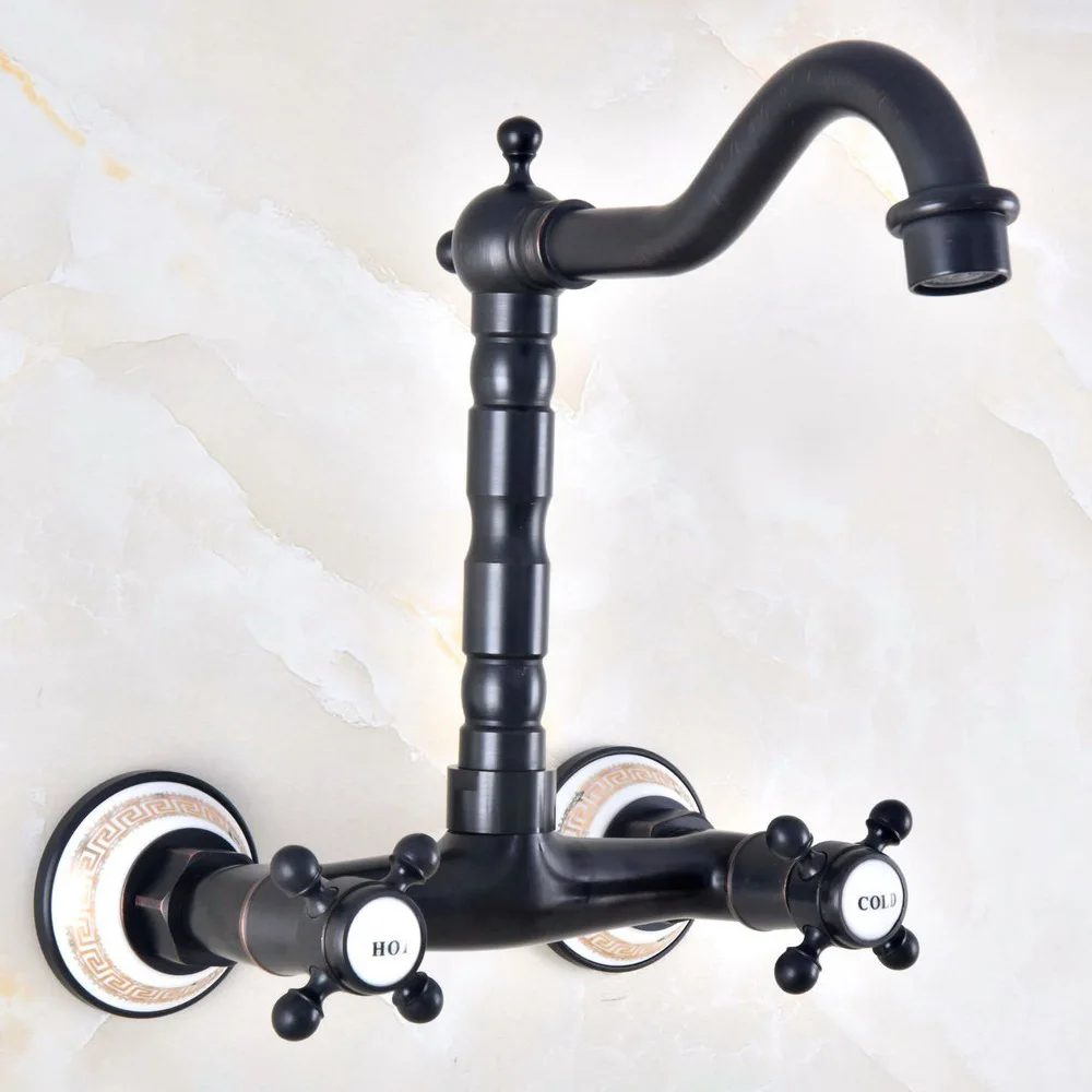 

Black Oil Rubbed Brass Two Handles Wall Mounted Kitchen Bathroom Swivel Spout Faucet Mixer Tap anf454