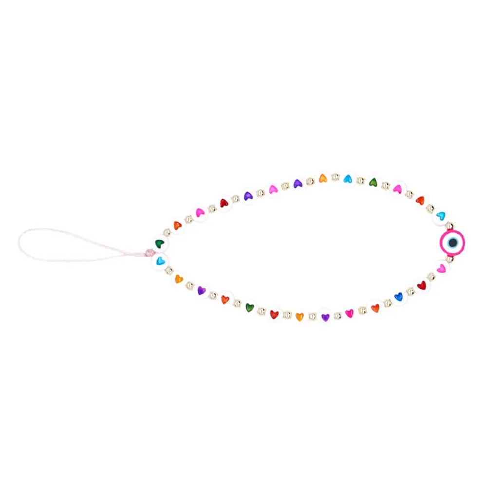 Creative Beaded Loving Heart Phone Charm Lightweight Anti-Lost Phone Hanging Lanyard Wrist Strap Smartphone Chain