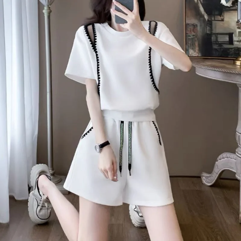 Casual Female Shorts Two-piece Top and Bottom Women\'s Short Sets 2 Pieces New Coordinated Matching Chic Elegant With Jacket Full