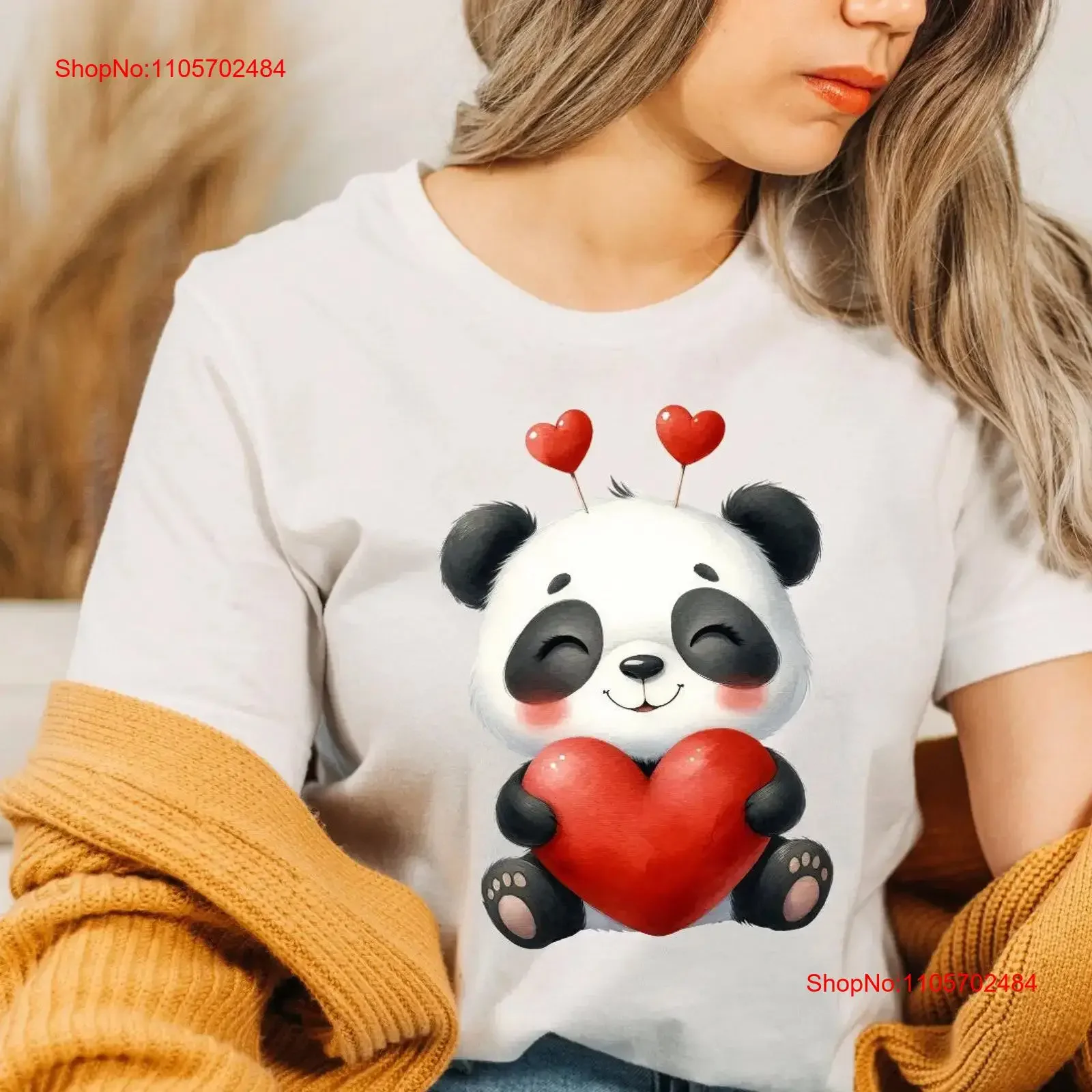Watercolor Panda Heart T Shirt Valentine's Day Print Design Cartoon Love Direct to Garment Top Idea vintage Washed Comfortable