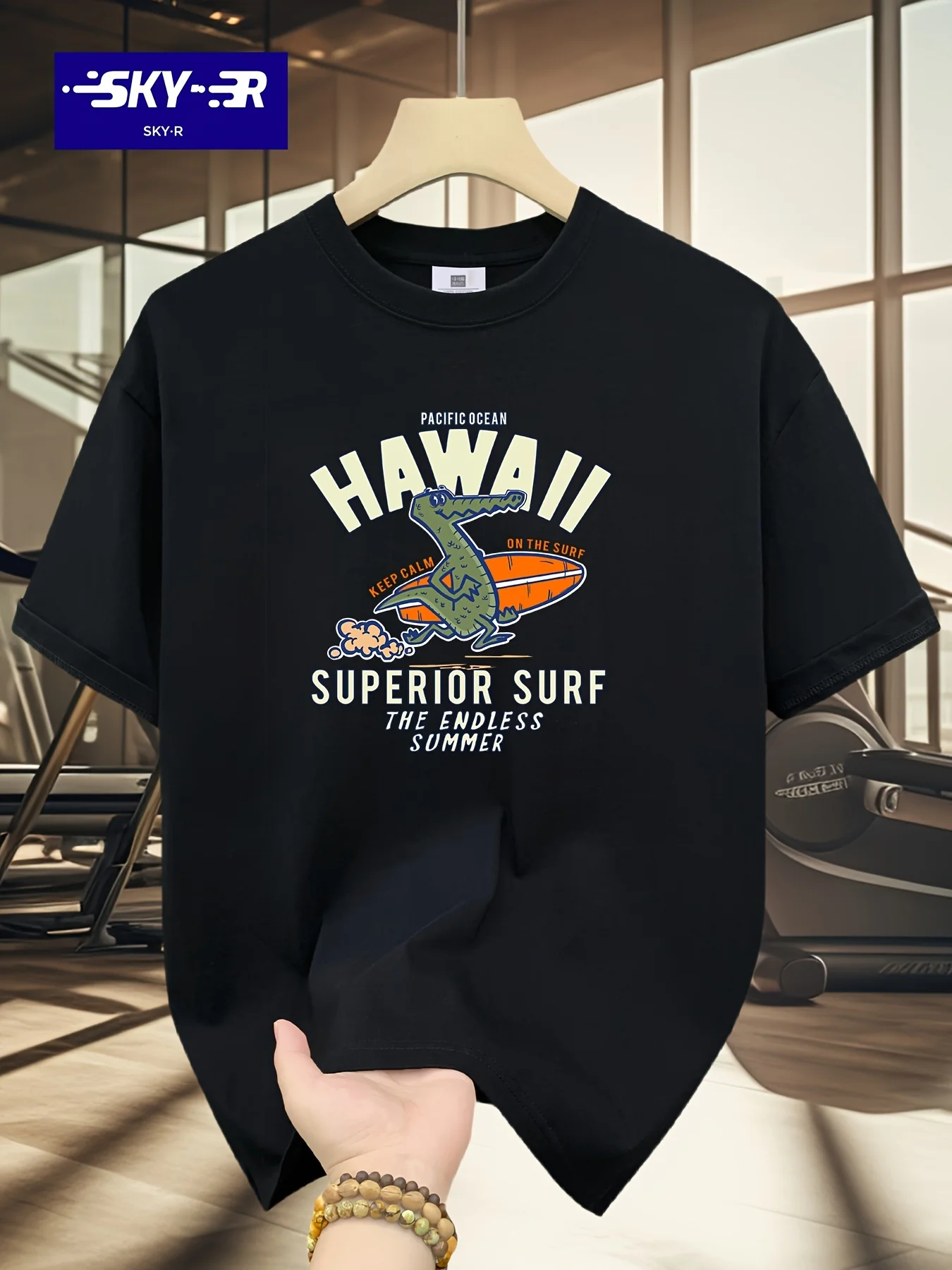 

100% cotton men's casual loose T-shirt breathable fashion pattern printed short sleeved round neck top