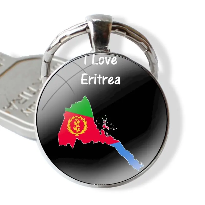 Eritrea Flag banner Keychain Handmade Glass Cabochon Key Ring Holder Pendant Key Chains