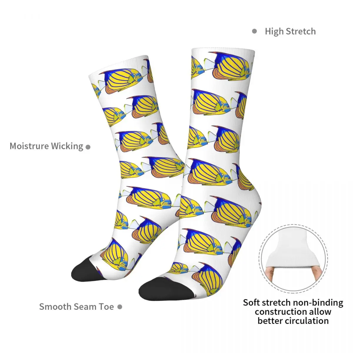 Blue Ring Angelfish Socks Harajuku Super Soft Stockings All Season Long Socks Accessories for Man's Woman's Birthday Present