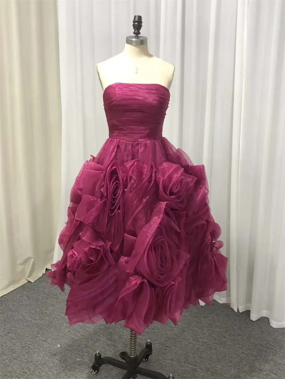 Customized Prom Dresses Fashion Strapless Ball Gown Quinceanera  Flowers Fold Chiffon Occasion Evening Gownvestido feminino	 пла